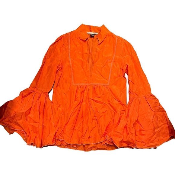 Roberto Cavalier Class Shirt Women’s 8 Orange Silk Blend Blouse Flounce Sleeve